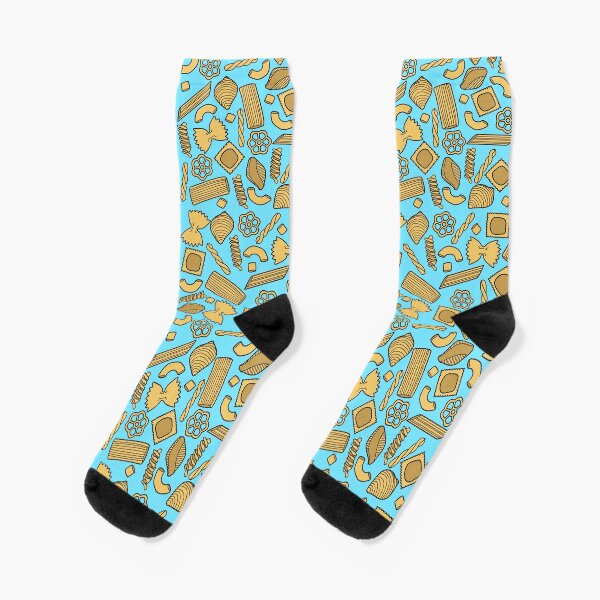 Pasta Pattern On Blue Socks