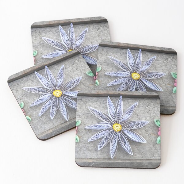 Item preview, white quilled flower on barnwood, pink flowers designed and sold by Stephanie  Skeem.