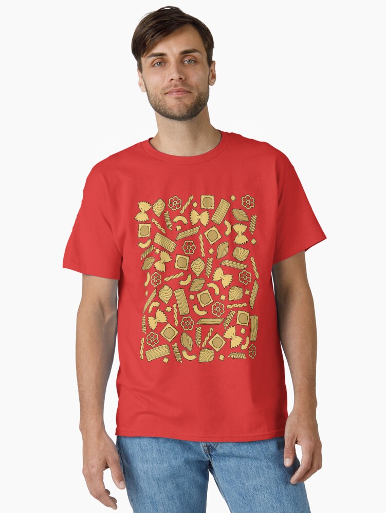 Thumbnail 1 of 7, Classic T-Shirt, Pasta Pattern On Red designed and sold by NoSaysLion.