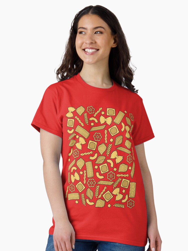 Thumbnail 2 of 7, Classic T-Shirt, Pasta Pattern On Red designed and sold by NoSaysLion.