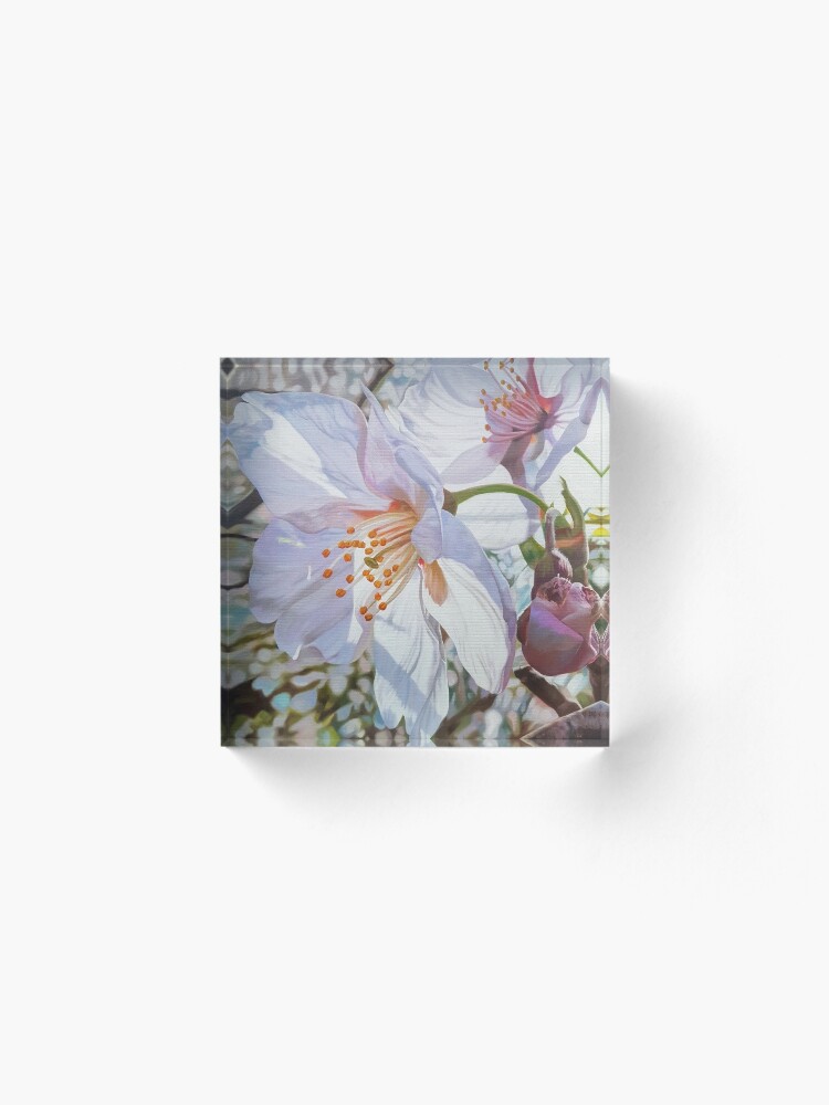 Alternate view of Sparks - spring cherry blossom painting Acrylic Block