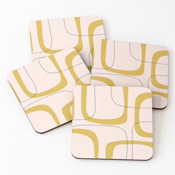 Item preview, Midcentury Modern Loops and Dots Abstract Pattern in Mustard Gold, Pale Millennial Pink, and Navy  designed and sold by kierkegaard.