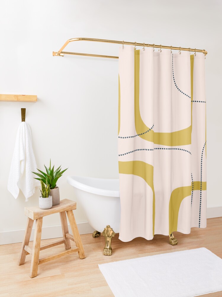 "Midcentury Modern Loops and Dots Abstract Pattern in Mustard Gold