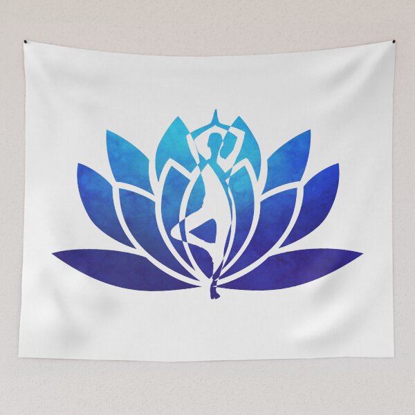 Item preview, Ocean Blue Watercolor Yoga Pose and Lotus Art designed and sold by Fashionmonger.