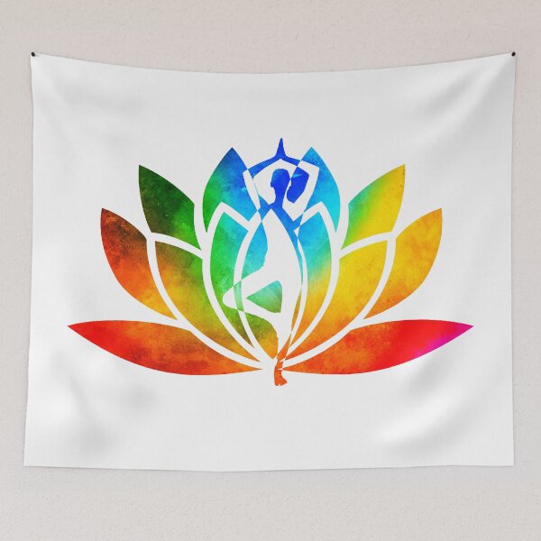Item preview, Rainbow Watercolor Yoga Pose and Lotus Art designed and sold by Fashionmonger.