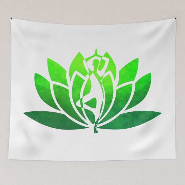 Item preview, Bright Green Watercolor Yoga Pose and Lotus Art designed and sold by Fashionmonger.