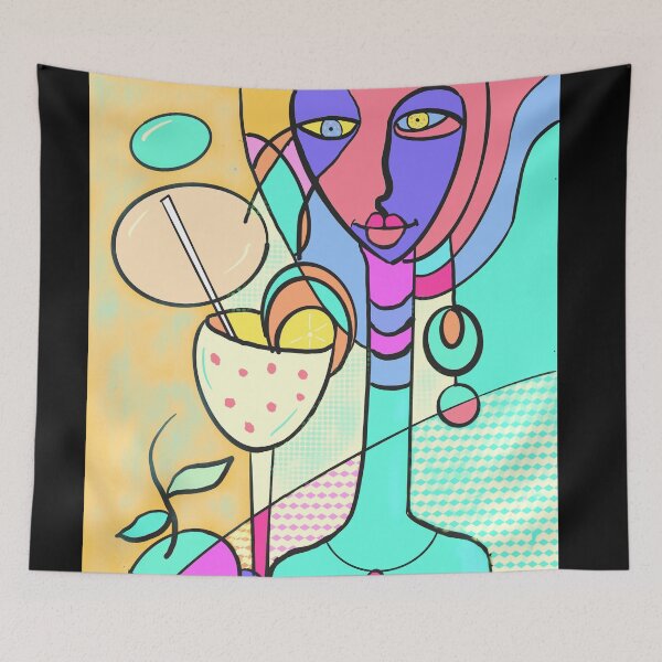 Item preview, Colourful Cocktail lady With long neck in light blue.  designed and sold by NatanDesigns.