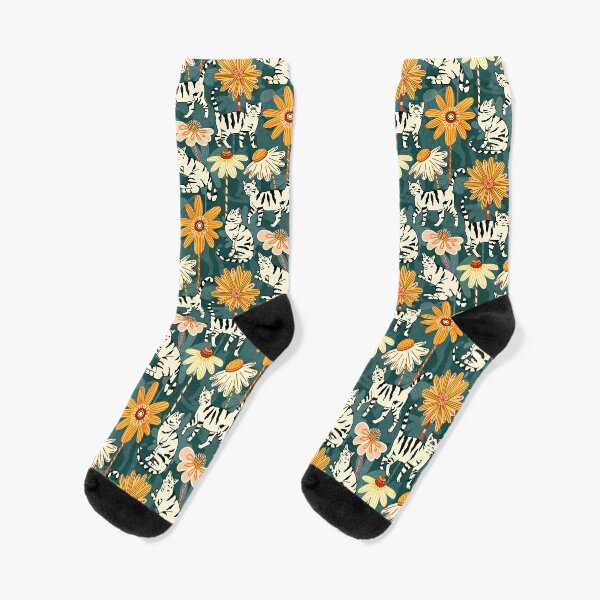 socks self gift Flower socks botanical cute daisy poppy pretty socks soft green navy blue gray beige women's socks