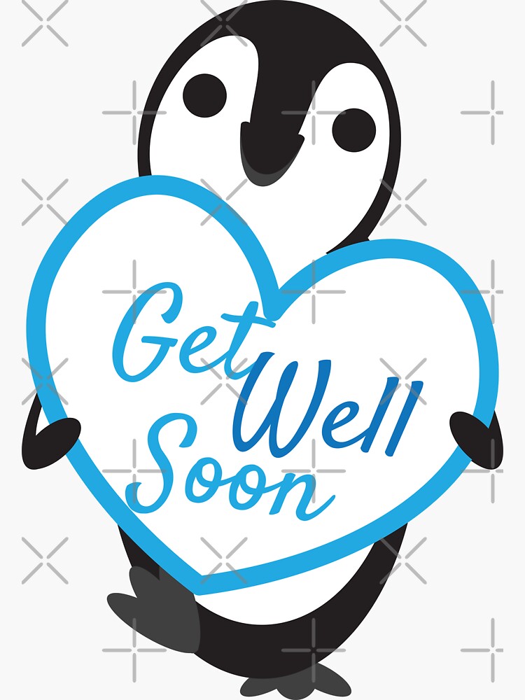 "Cute Penguin Holding Get Well Soon Heart Shape Sign" Sticker for Sale ...