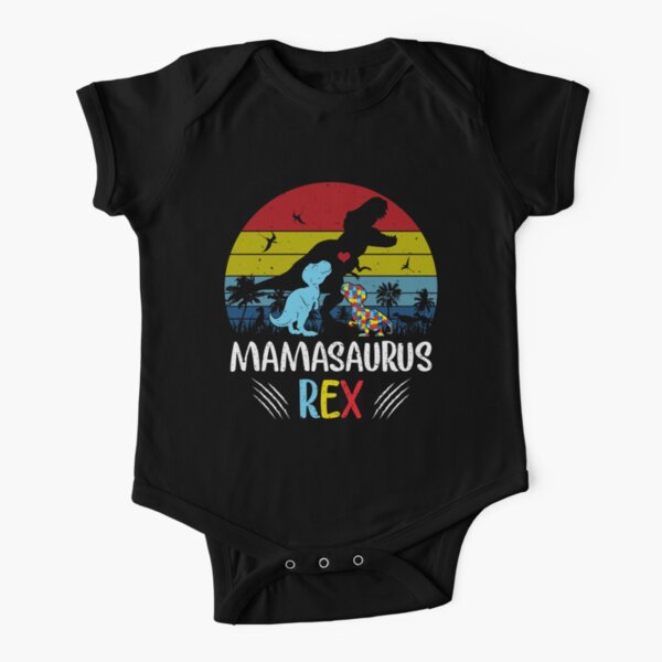 Funny Matching Vintage Mamasaurus Autism Kid Shirt Family Awareness Warrior T Shirt Short Sleeve Baby One-Piece