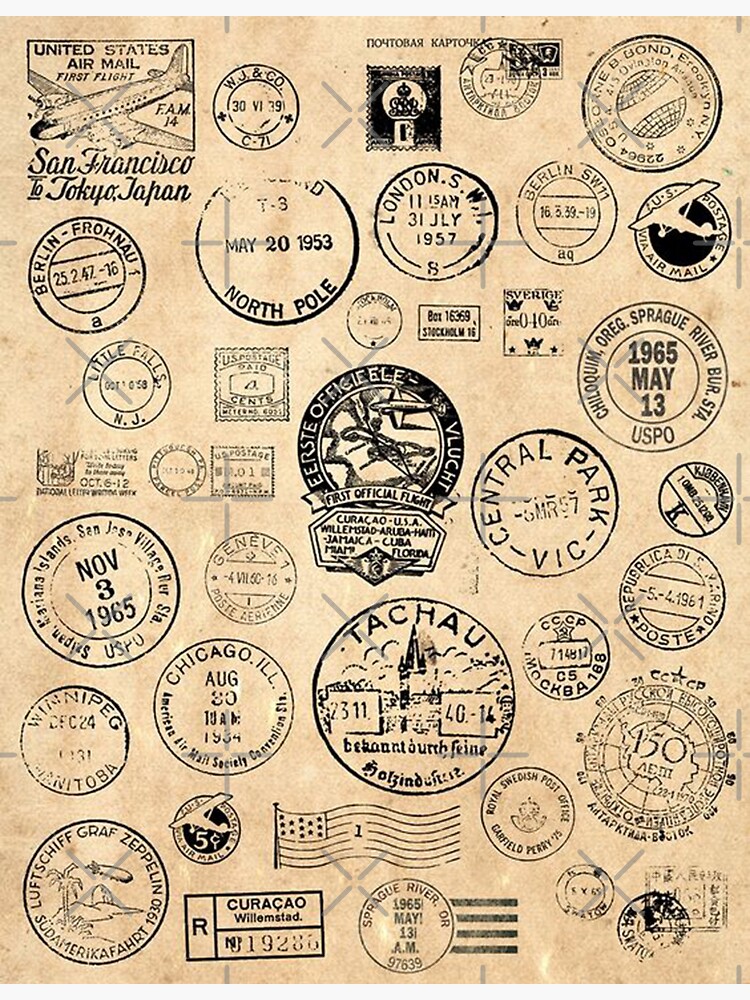 Old vintage stamps traveler Sticker for Sale by Onyria Art