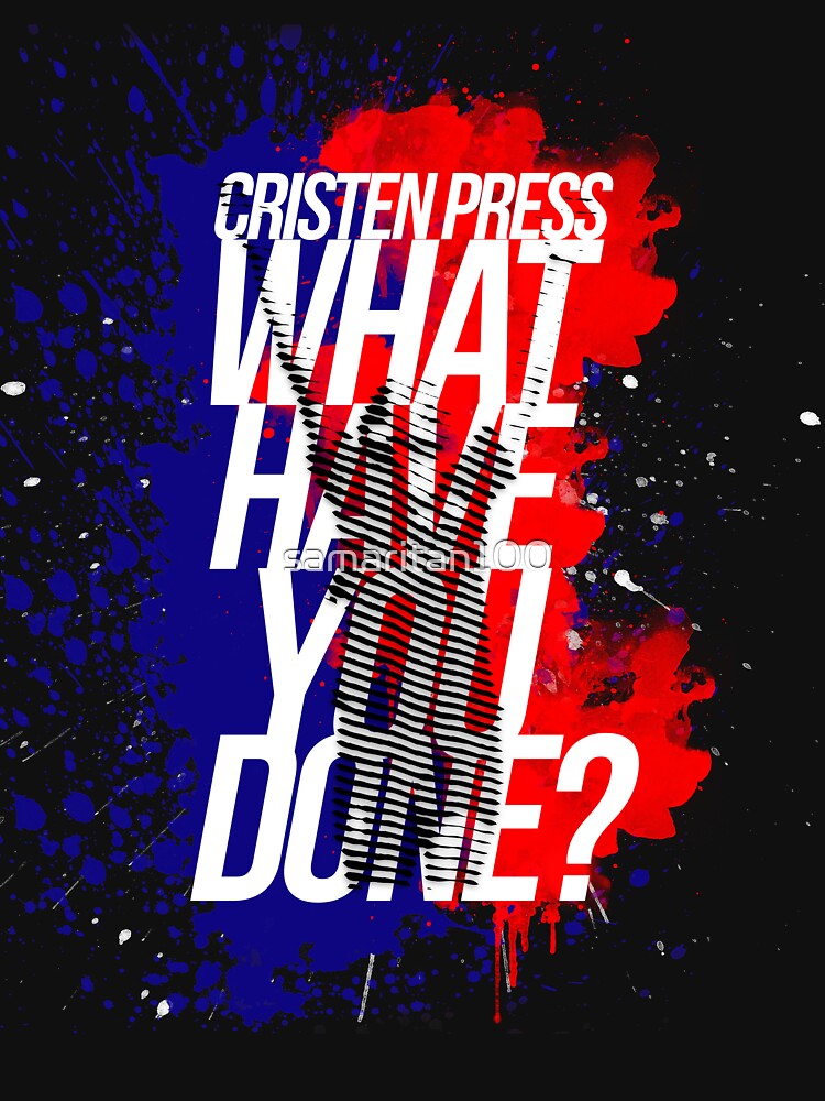 Christen Press What Have You Done - red on blue | Essential T-Shirt