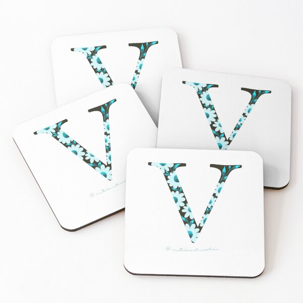 Item preview, Monogram ‘V’ sticker, totes, mug, waterbottle, acrylic blocks and clocks. designed and sold by ruthkenneth.