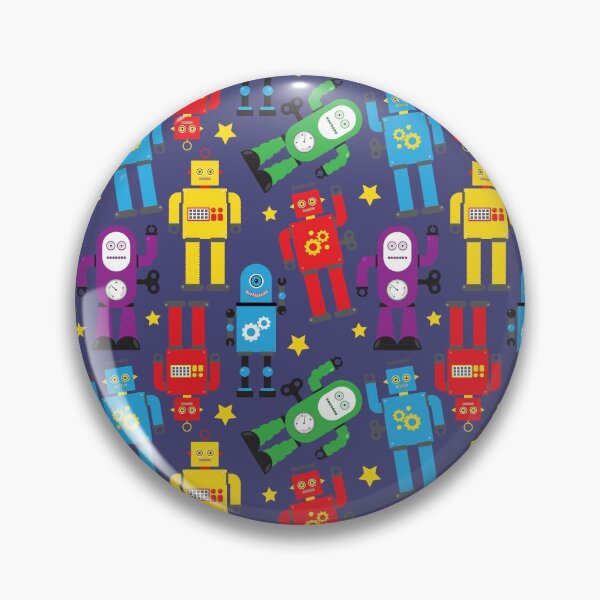 Item preview, Colourful Robots Pattern on Navy Blue designed and sold by HotHibiscus.