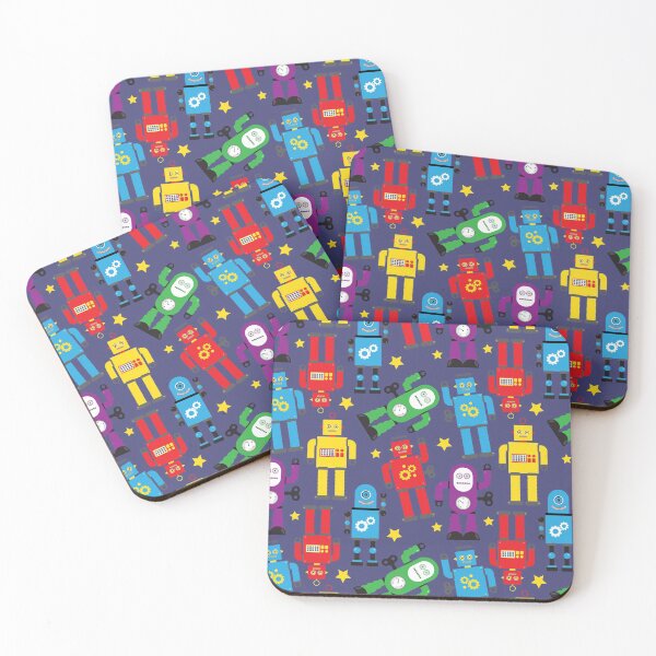 Item preview, Colourful Robots Pattern on Navy Blue designed and sold by HotHibiscus.