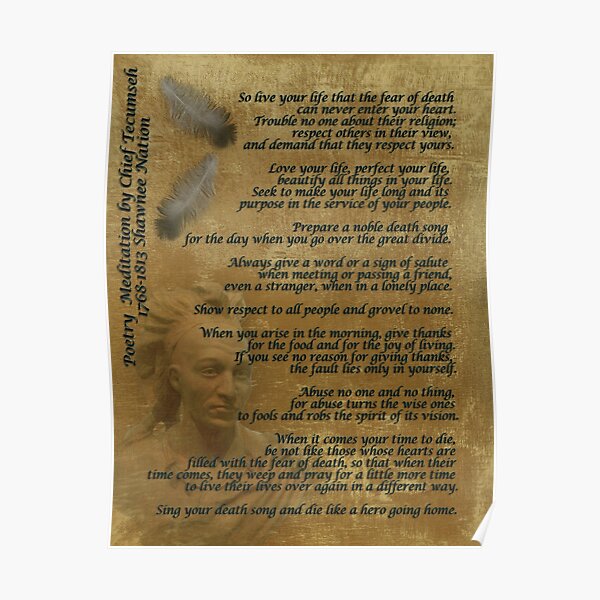 "Live Your Life" on old parchment, Chief Tecumseh Poster