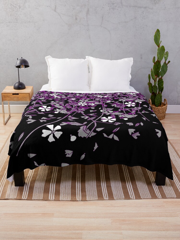 Thumbnail 1 of 6, Throw Blanket, Ace Pride Scattered Falling Flowers and Leaves designed and sold by gagolddew.