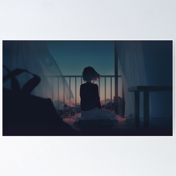 Girl sitting by open window gazing at the city lights at night" Poster for  Sale by MindChirp | Redbubble