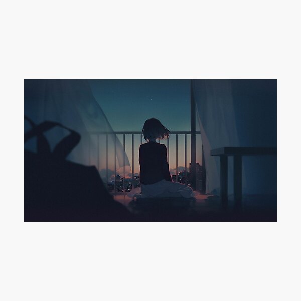 Item preview, Girl sitting by open window gazing at the city lights at night designed and sold by MindChirp.