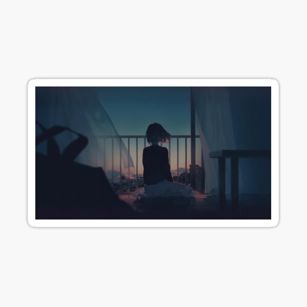 Item preview, Girl sitting by open window gazing at the city lights at night designed and sold by MindChirp.