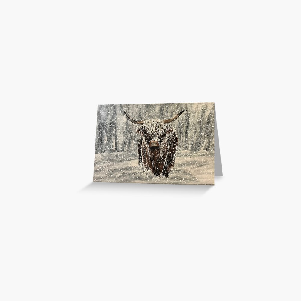 Snowy Highland Cow - Blank Greeting Card Greeting Card