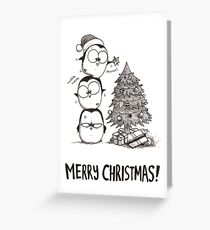 1 Christmas Tree, 3 Fat Penguins Greeting Card