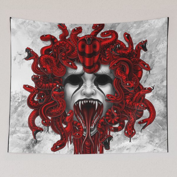 Item preview, White Goth Screaming Medusa, Blood Red Snakes designed and sold by Abysm Internal.