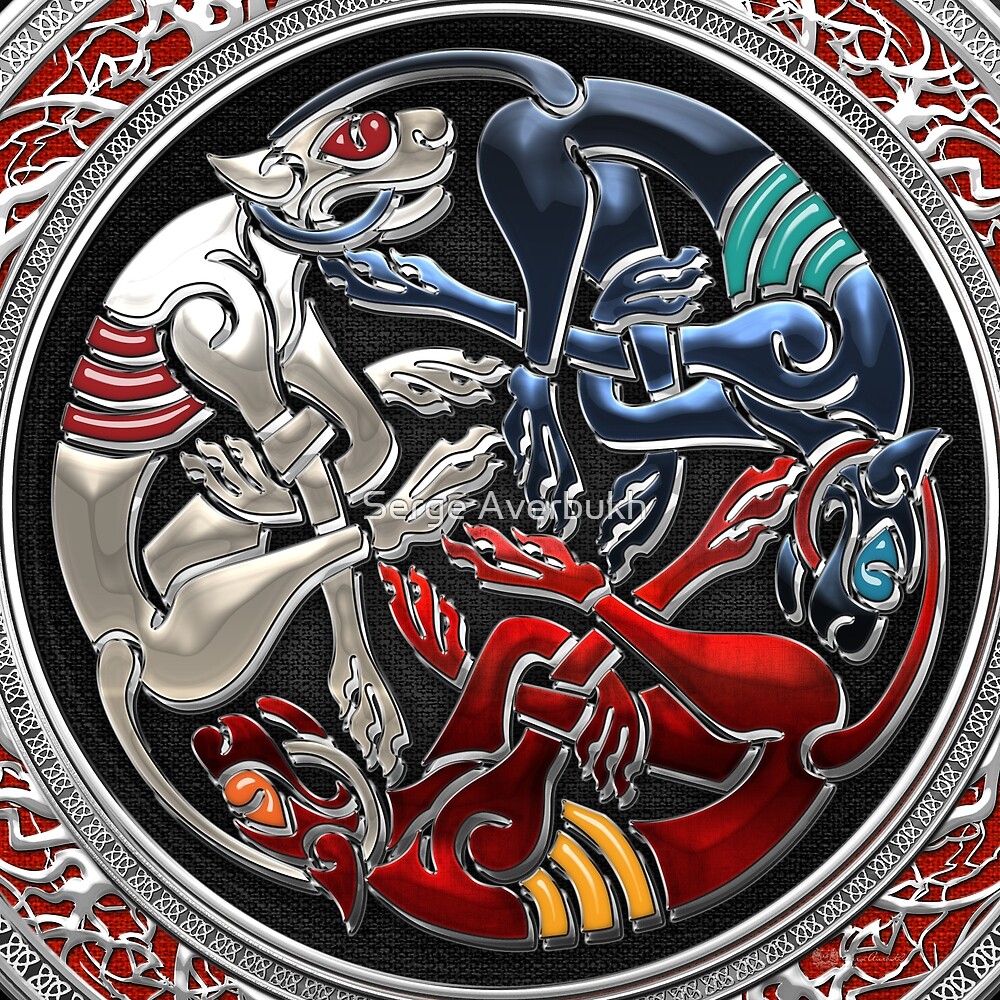 Celtic Treasures Three Dogs On Silver And Black Velvet By Serge