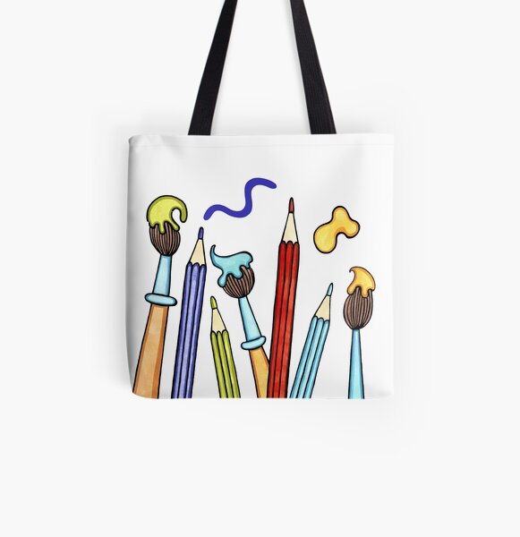 Pencils and Paintbrushes Pattern 1 All Over Print Tote Bag