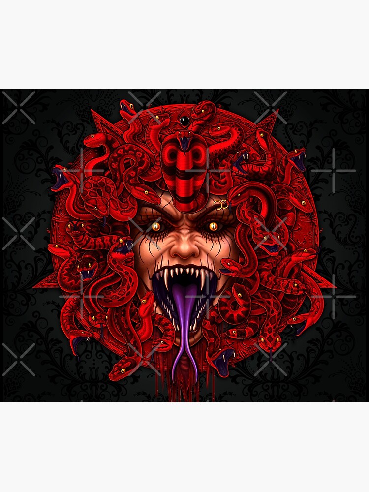 Red Satanic Pentagram Enraged Medusa Tapestry for Sale by AbysmInternal