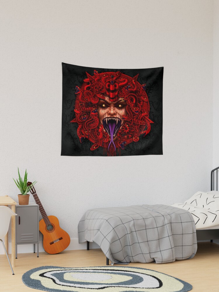 Red Satanic Pentagram Enraged Medusa Tapestry for Sale by AbysmInternal