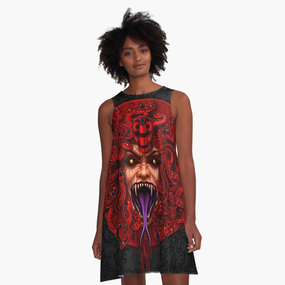 Tapestry, Red Pentagram Wall Hanging, Satanic Skull Home Decor, Vertical  Art Print - Red Medusa & Snakes, 2 Faces