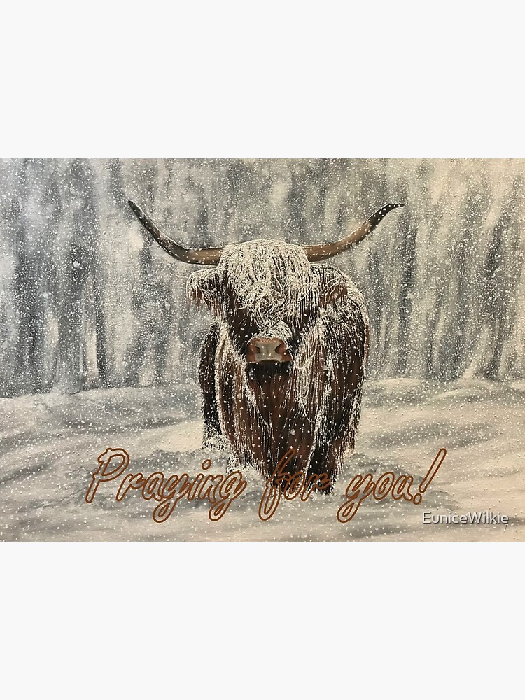 Thumbnail 2 of 2, Greeting Card, Snowy Highland Cow - Praying for You Card designed and sold by EuniceWilkie.