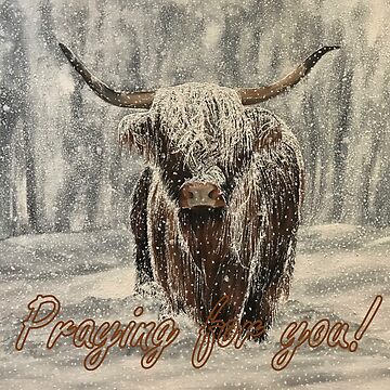 Artwork thumbnail, Snowy Highland Cow - Praying for You Card by EuniceWilkie