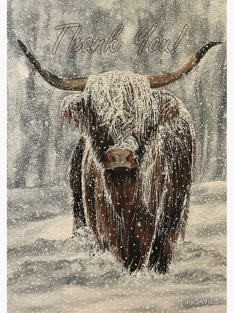 Thumbnail 2 of 2, Greeting Card, Snowy Highland Cow - Thank You Card designed and sold by EuniceWilkie.