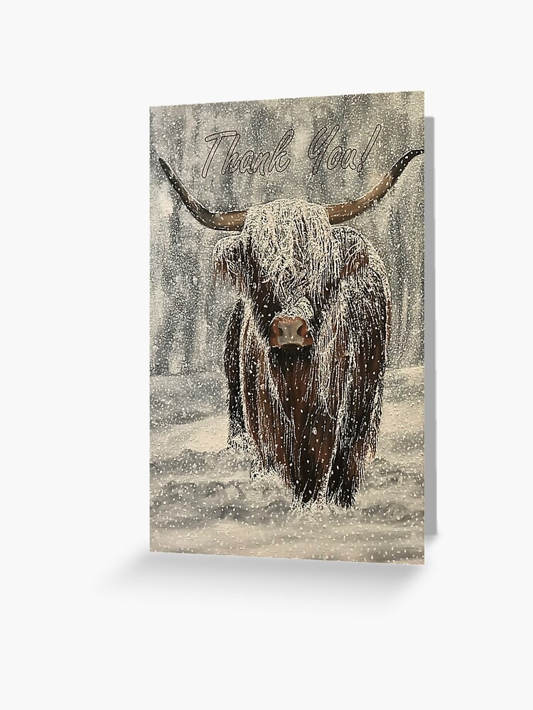 Thumbnail 1 of 2, Greeting Card, Snowy Highland Cow - Thank You Card designed and sold by EuniceWilkie.