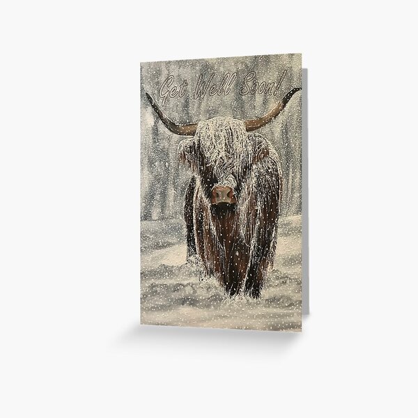 Snowy Highland Cow - Get Well Soon Card Greeting Card
