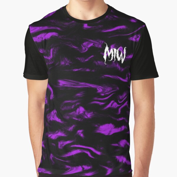 purple and white graphic tee