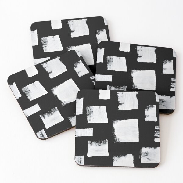 Marshmallows: a minimal abstract black and white square mudcloth pattern by Alyssa Hamilton Art Coasters (Set of 4)