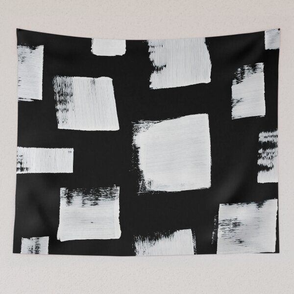 Aperçu de l'œuvre Marshmallows: un motif minimaliste abstrait en tissu de boue carré noir et blanc par Alyssa Hamilton Art créée et vendue par Alyssa Hamilton Art.