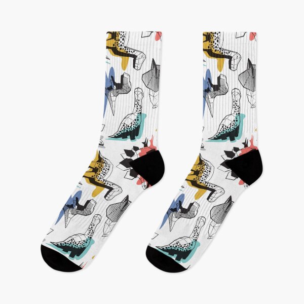 Item preview, Geometric Dinos // non directional design white background multicoloured dinosaurs designed and sold by SelmaCardoso.