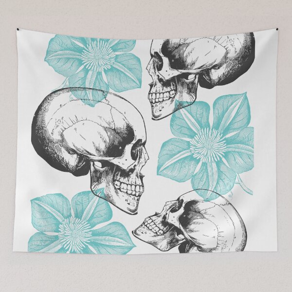 Item preview, Skulls And Flowers • Turquoise • Romantic Goth designed and sold by Rike Mayer.