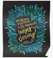 Zelda Fitzgerald – Blue & Gold on Charcoal Poster
