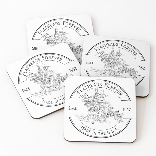 Flatheads Forever V8 Hot Rod Engine Exploded View Coasters (Set of 4)