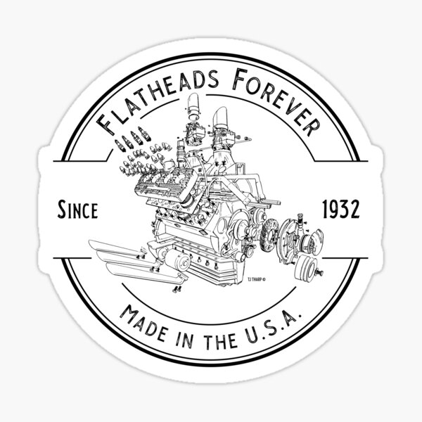 Flatheads Forever V8 Hot Rod Engine Exploded View Sticker