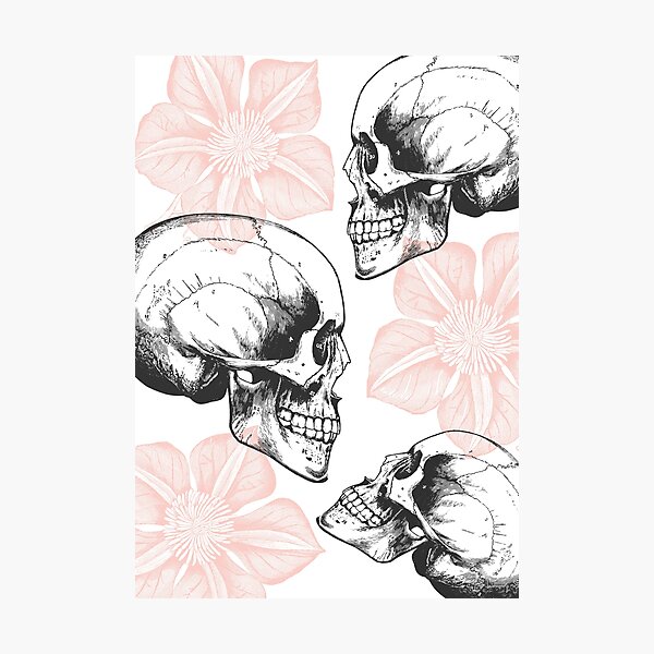 Skulls And Flowers • Pastel Pink • Romantic Goth Photographic Print