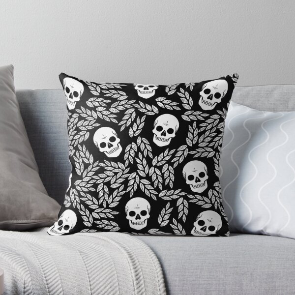 Skull Floral • Black And White • Pattern Throw Pillow
