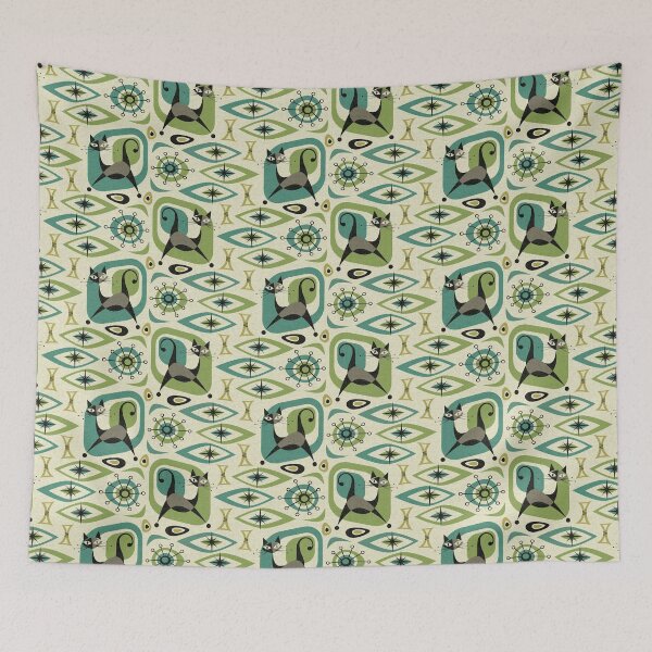 Item preview, Mid Century Cat Abstract - Lime and Teal designed and sold by studioxtine.