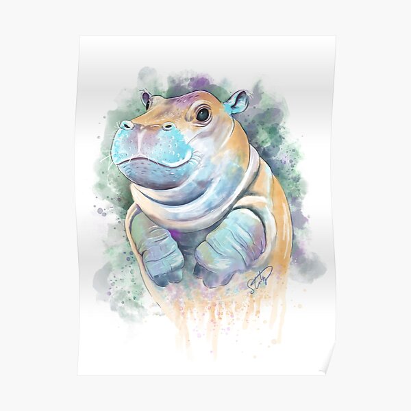 Hippo Splash Watercolor Poster
