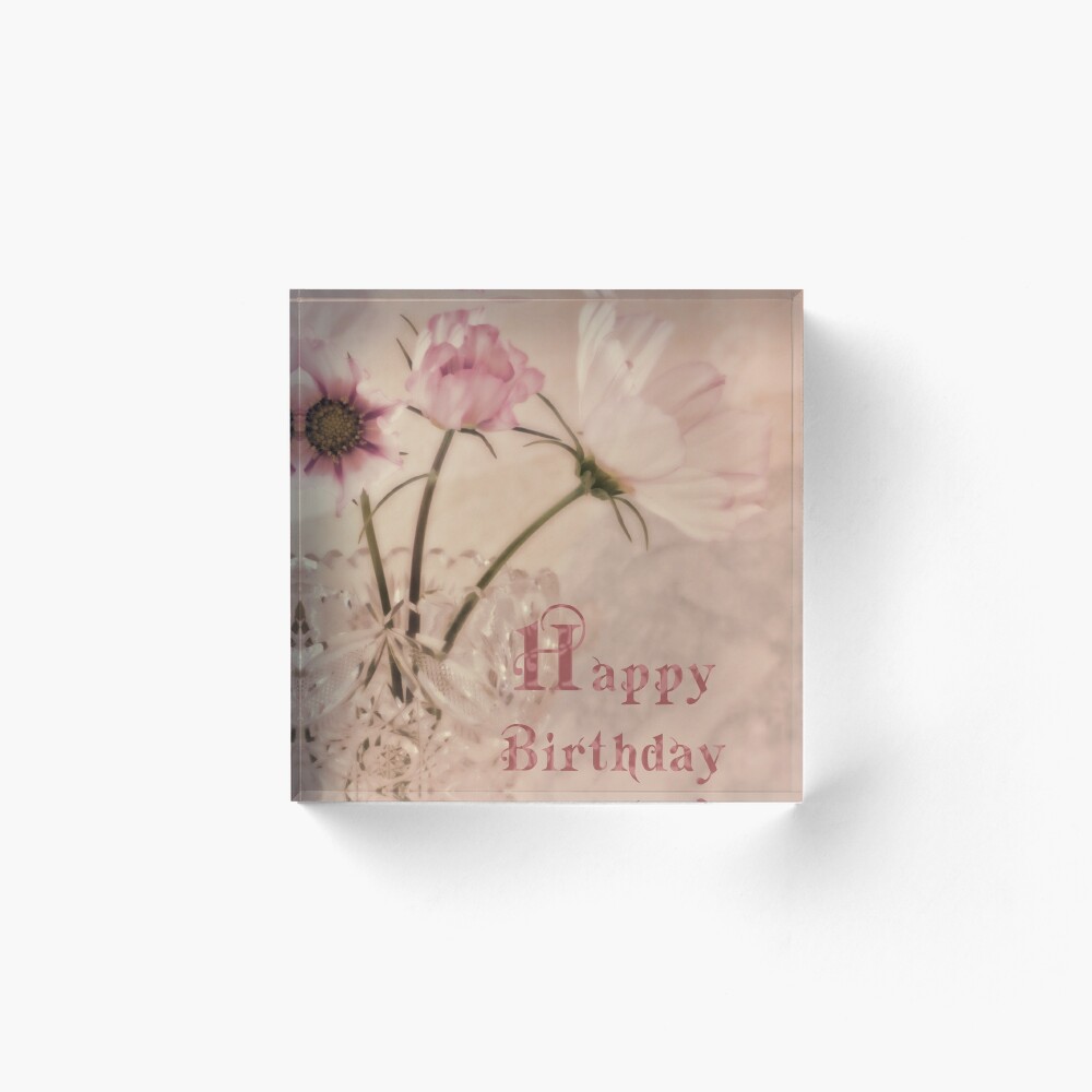 Designer Greetings Four Pink Flowers in Light Yellow Square Frame Birthday Card for Sister, Size: 5.25 x 7.5